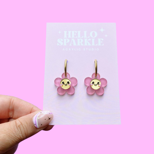 Smiley Flower Dangles- PINK